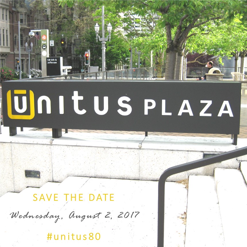 Unitus Plaza sign downtown Portland, Oregon