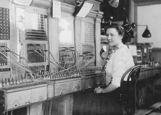 historic black and white photo of telephone operator