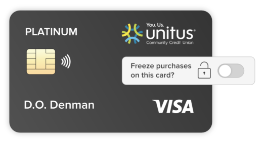 imagen de la tarjeta de crédito con superposición del botón deslizante de bloqueo/desbloqueo